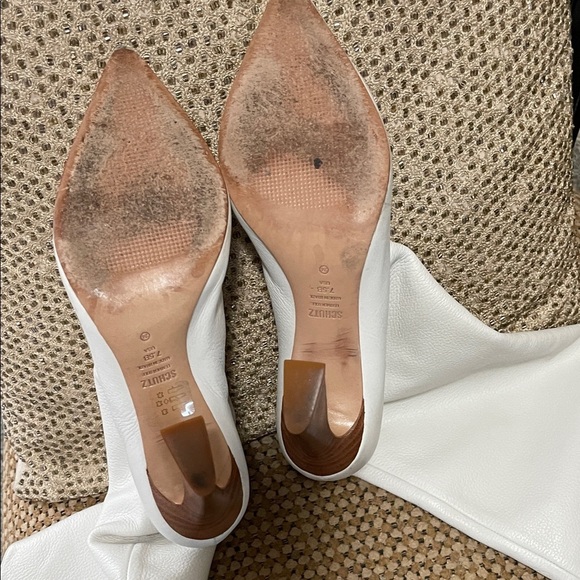 Boots SCHUTZ White Heeled Knee-High Boots leather- year round 3 1/2” heel - Picture 5 of 6